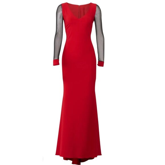 Badgley Mischka Ruby Illusion Sleeve Gown Size 4 MSRP: $1,190 - Picture 1 of 12